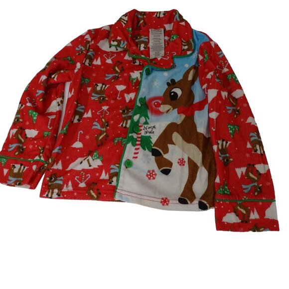 Rudolph The Red Nosed Reindeer Flannel Pajama Set Girls XS 4 5 Christmas FLAWS - Picture 2 of 8